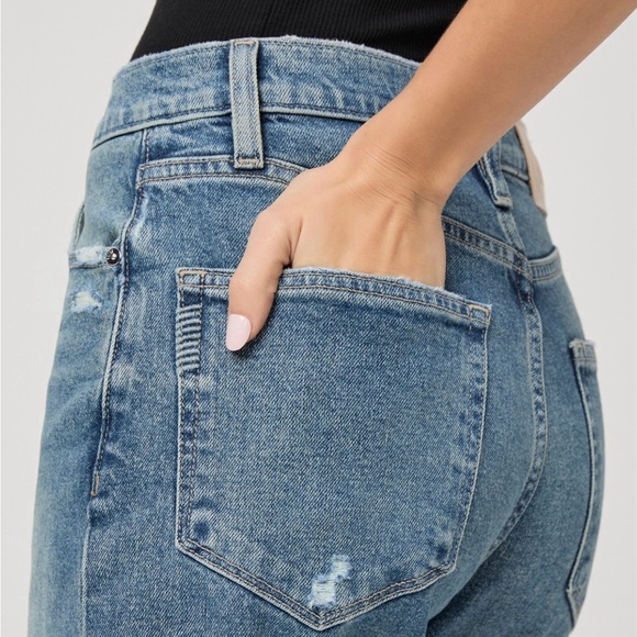 PAIGE High Rise Blue Jeans with Distressed Details